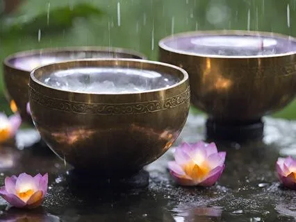 432 Hz Singing Bowls In The Soft Rain | 5 minutes
