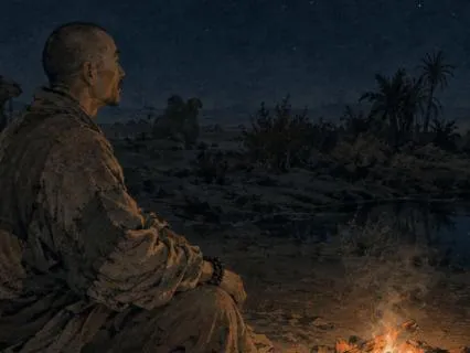 A Monk Beneath The Desert Stars And The Milky Way
