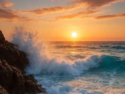 Beach Crashing Waves Rocks