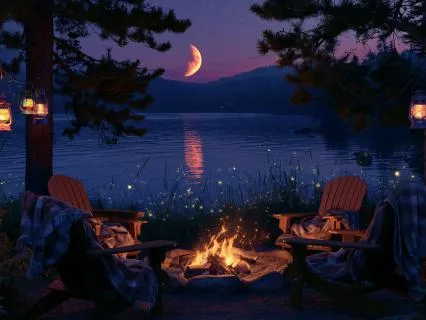 Campfire Reflections: Lake Cabin Sanctuary