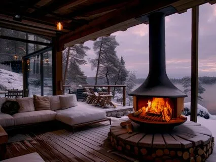 Cozy Snow Lake Fireplace