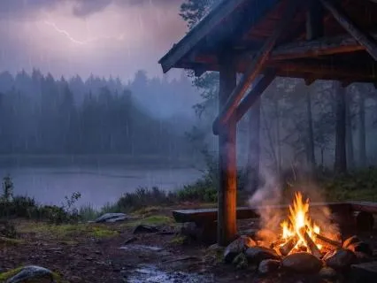 Crackling Fire And Rain For Cozy Sleep