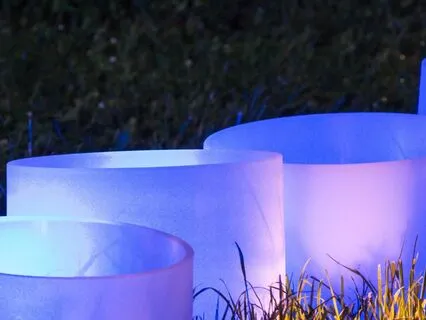 Crystal Singing Bowls With Crackling Fire And Flowing Creek