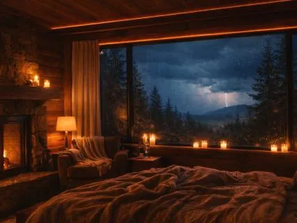 Deep Sleep 9 Hours Distant Thunder Luxury Cabin Fireplace