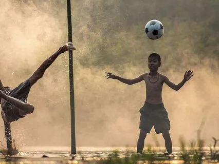 Guitar & Nature – Kids Playing Football In The Park
