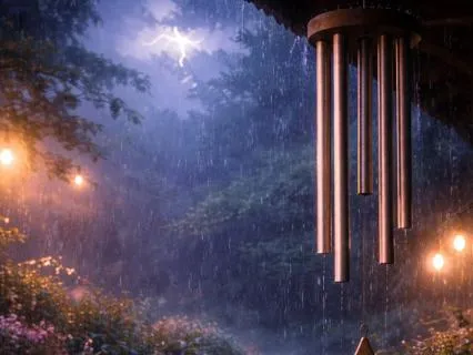 Midnight Rain, Harmonic Chimes and Distant Thunder - 8 Hours