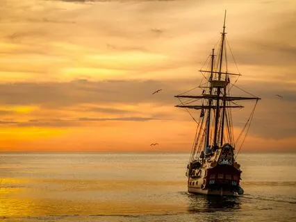 Old Sailing Ship & Ocean Waves