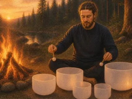 Quick Cortisol Reset — Crystal Bowls & Crackling Fire