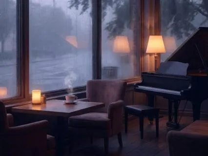Rain And Piano Cafe For Relaxation
