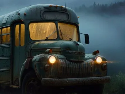 Rain Sounds Falling on Old Bus in the Mountains for Sleep