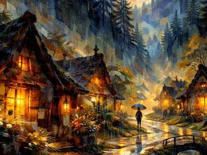 Rainy Night In A Small Village | Cozy Sleep Ambience, 12H