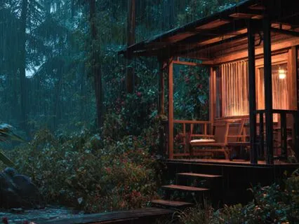 Rainy Night in Cozy Cabin in the Jungle for Sleep