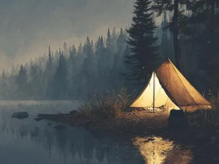 Rainy Tent by a Scottish Lake