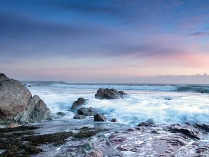 Splashing Waves on the Rocks in Cornwall