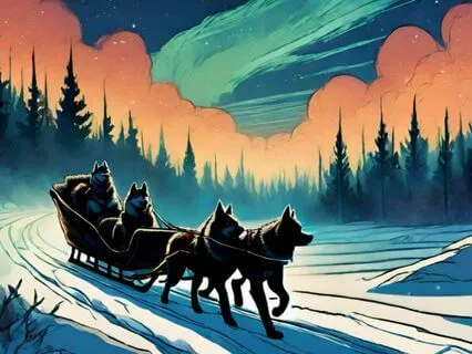 Husky Sled Ride Through The Northern Lights