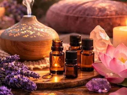 The Mountain And The Forest With Crystal And Essential Oil