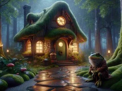 The Toad's Rainy Cottage By The Enchanted Pond